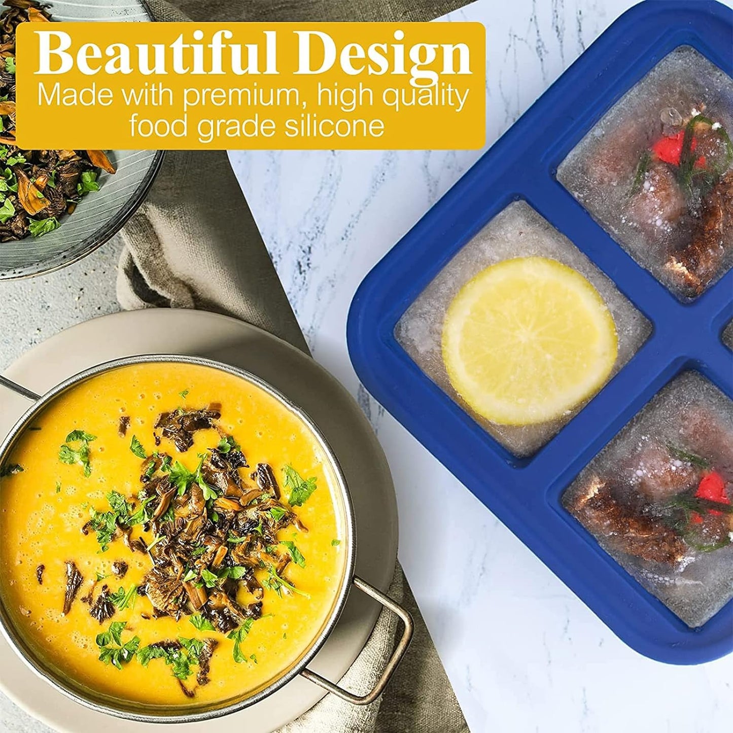 Silicone Freezer Tray with Lids,1-Cup Portion Molds for Easy Food Storage, 2 Sets