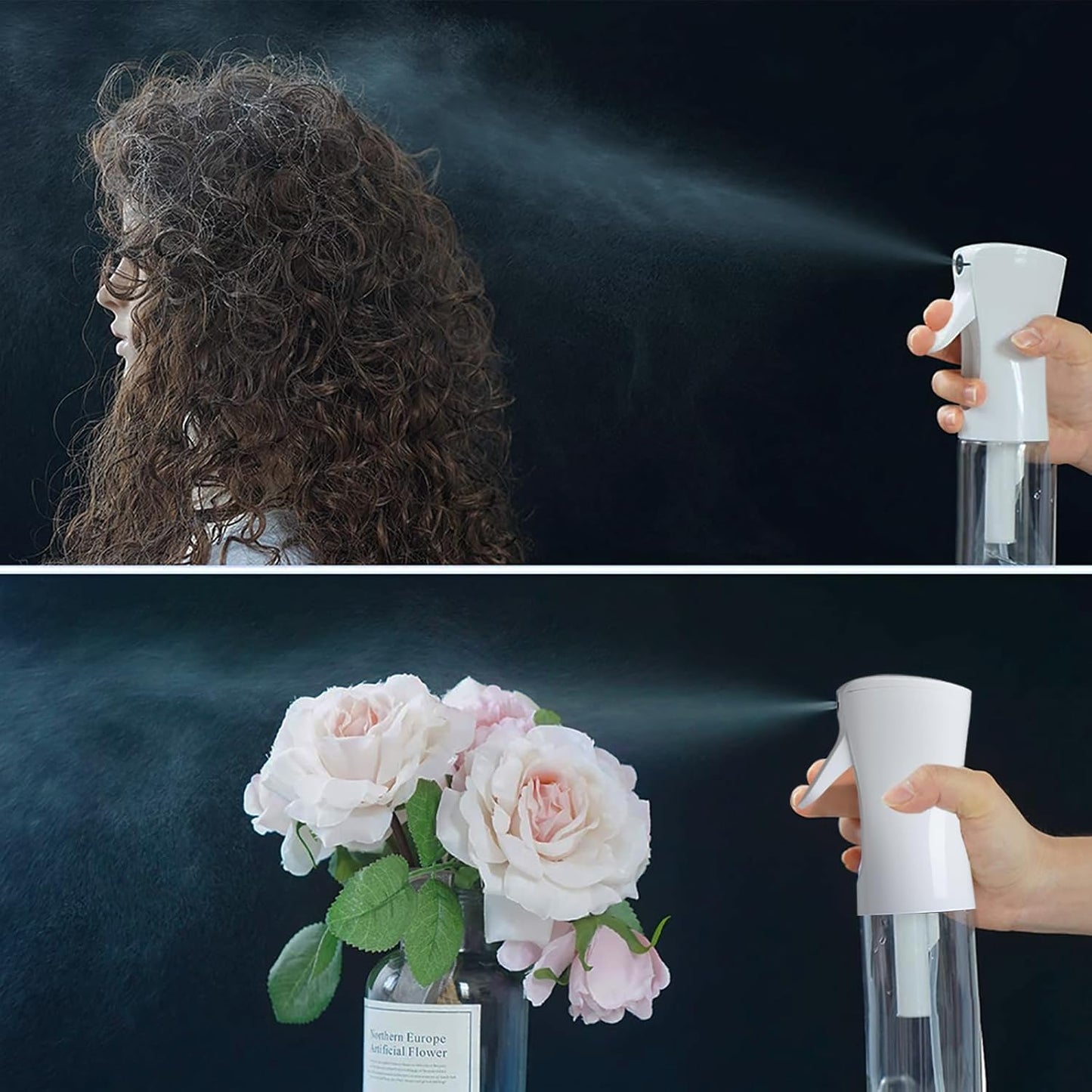 Continuous Fine Mist Spray Bottle - 300ml Clear - Ideal for Hair Styling, Plant Care, and Cleaning Solutions