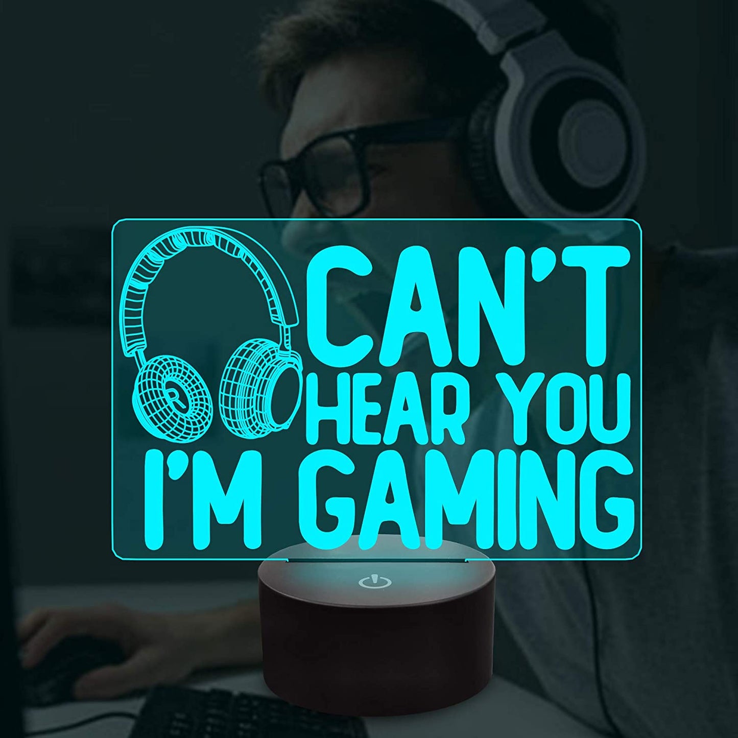 Gaming Night Light with Headset Graphic - 3D Illusion Lamp with 16 Color Options, Touch & Remote Control - Perfect Gift for Gamers, Teens, and Kids