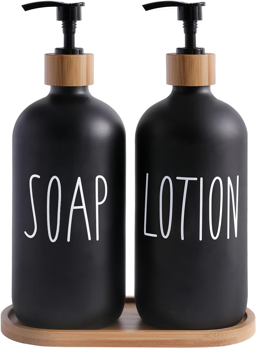Elegant Glass Soap Dispenser Set with Hand Soap and Dish Soap Dispensers - Black & White