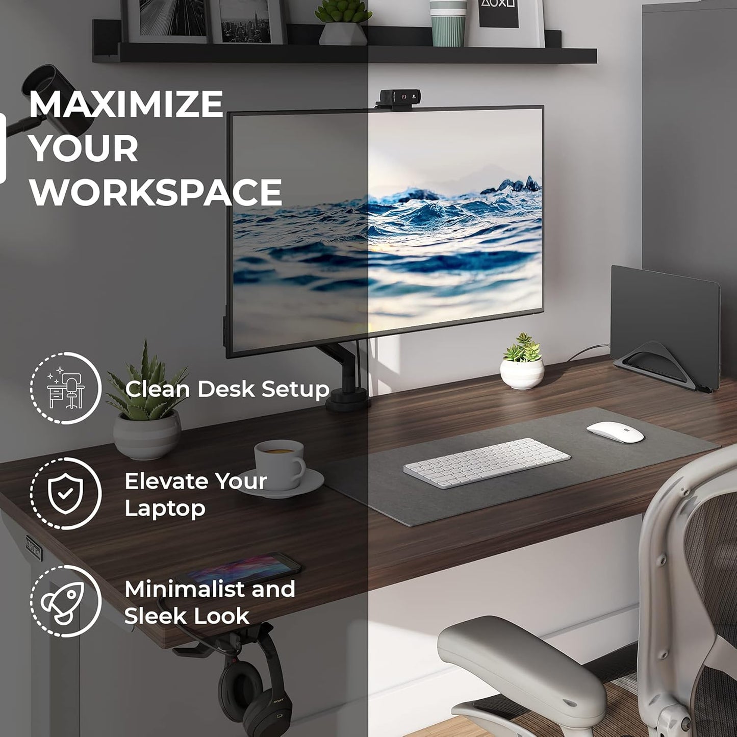 Vertical Laptop Stand for Desks (Matte Black) | Adjustable Holder to Dock Apple Macbook, Macbook Pro, and Other Laptops to Organize Work & Home Office