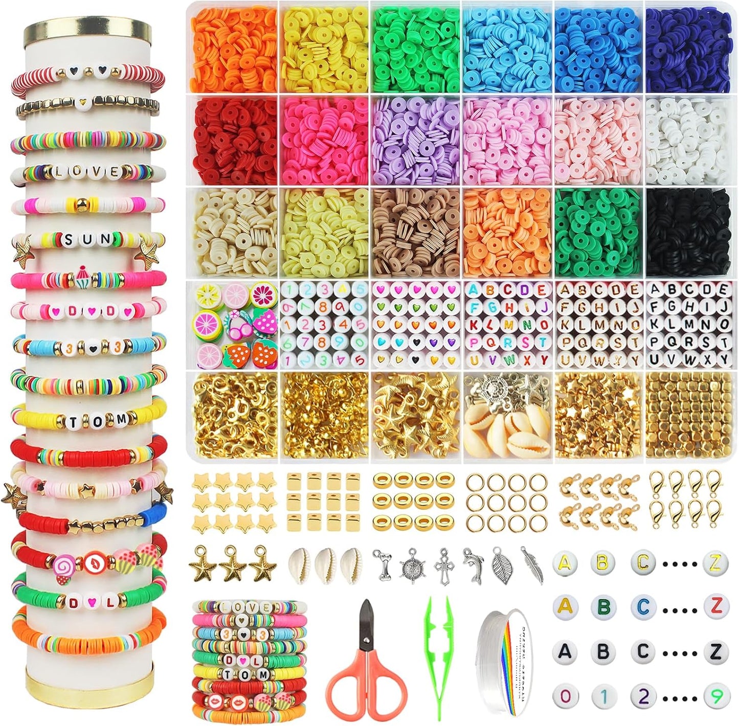 5300-Piece Clay Beads Bracelet Making Kit - Flat Preppy Beads Jewelry, Polymer Heishi Beads with Charms, Ages 8+