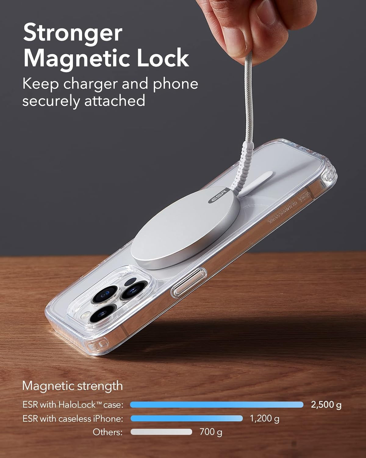 Wireless Charger for MagSafe (Halolock) for iPhones - Featuring Strong Magnetic Lock, Silver