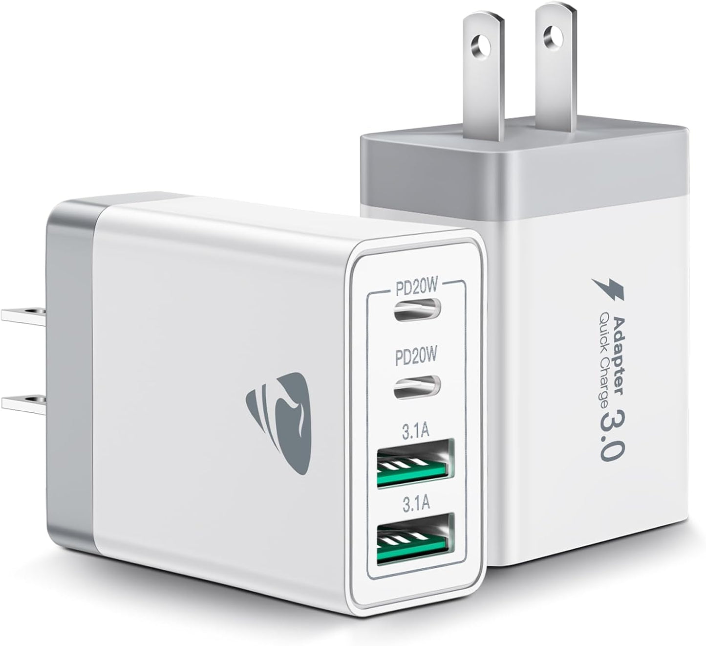 40W Dual USB-C Wall Charger - Fast Charging Power Adapter with PD and QC for iPhone and Android Devices