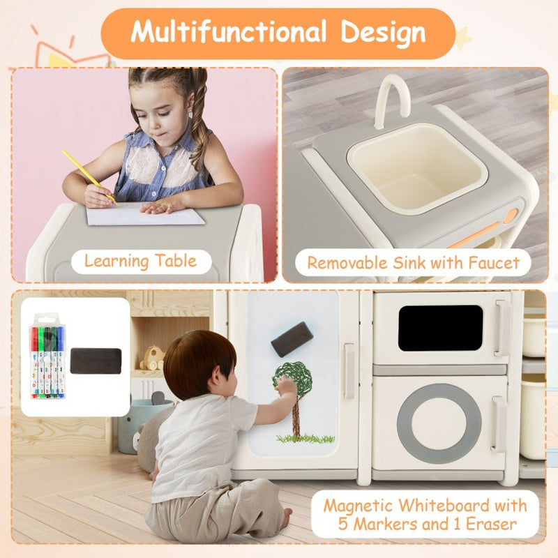 Versatile Toy Storage and Bookshelf with Integrated Magnetic Whiteboard