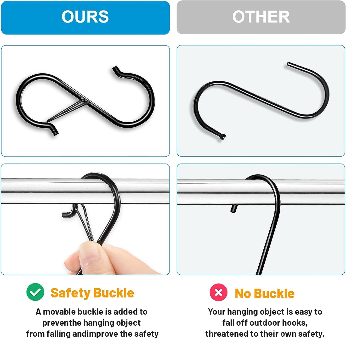 17-Piece Heavy-Duty S Hooks Set, S-Shaped Hanging Hooks, Featuring Safety Buckle Design, 3.5 Inches