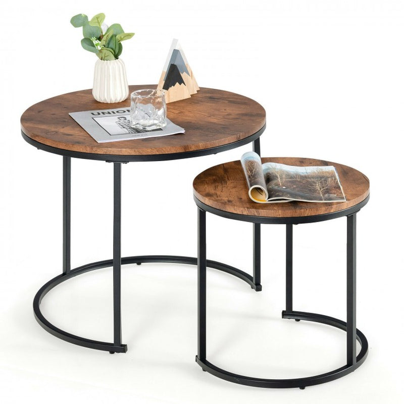Set of 2 Contemporary Round Stacking Nesting Coffee Tables