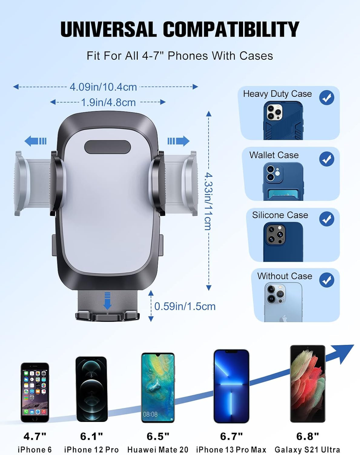 Car Phone Holder with Strong Suction for Dashboard and Windshield - 360° Rotating Long Arm Mount Compatible