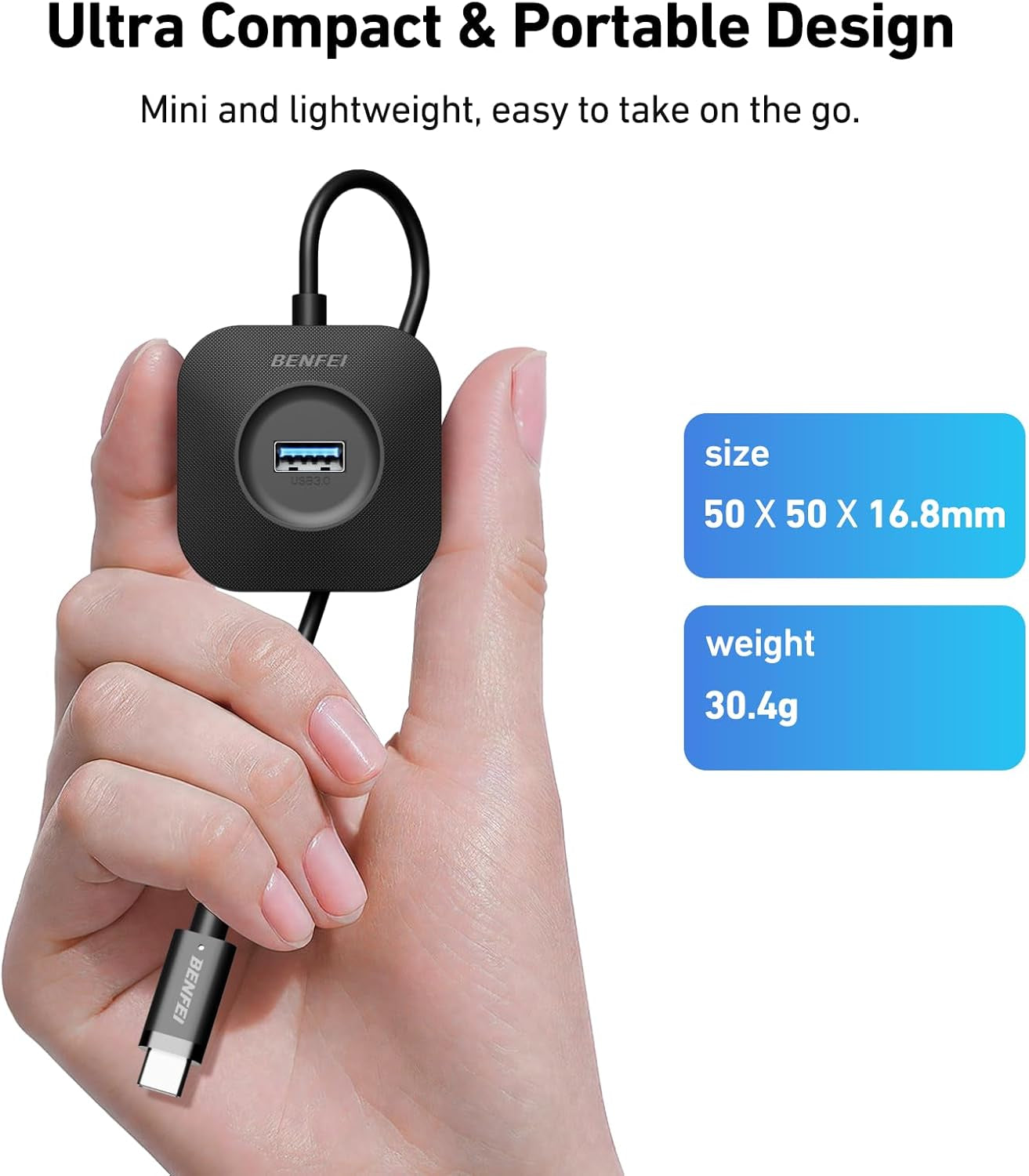 USB C Hub - 4-Port USB 3.0 Splitter - 5Gbps Data Transfer for Type C Devices, Flash Drives, and Mobile HDDs