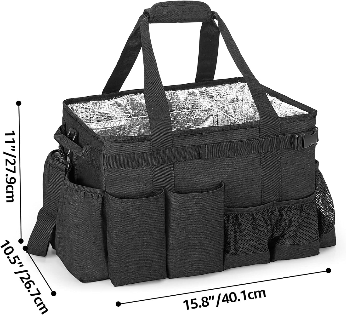 Large Grill Utensil Caddy with Paper Towel Holder - Collapsible Picnic Bag Organizer for BBQ Supplies, Black (Bag Only)