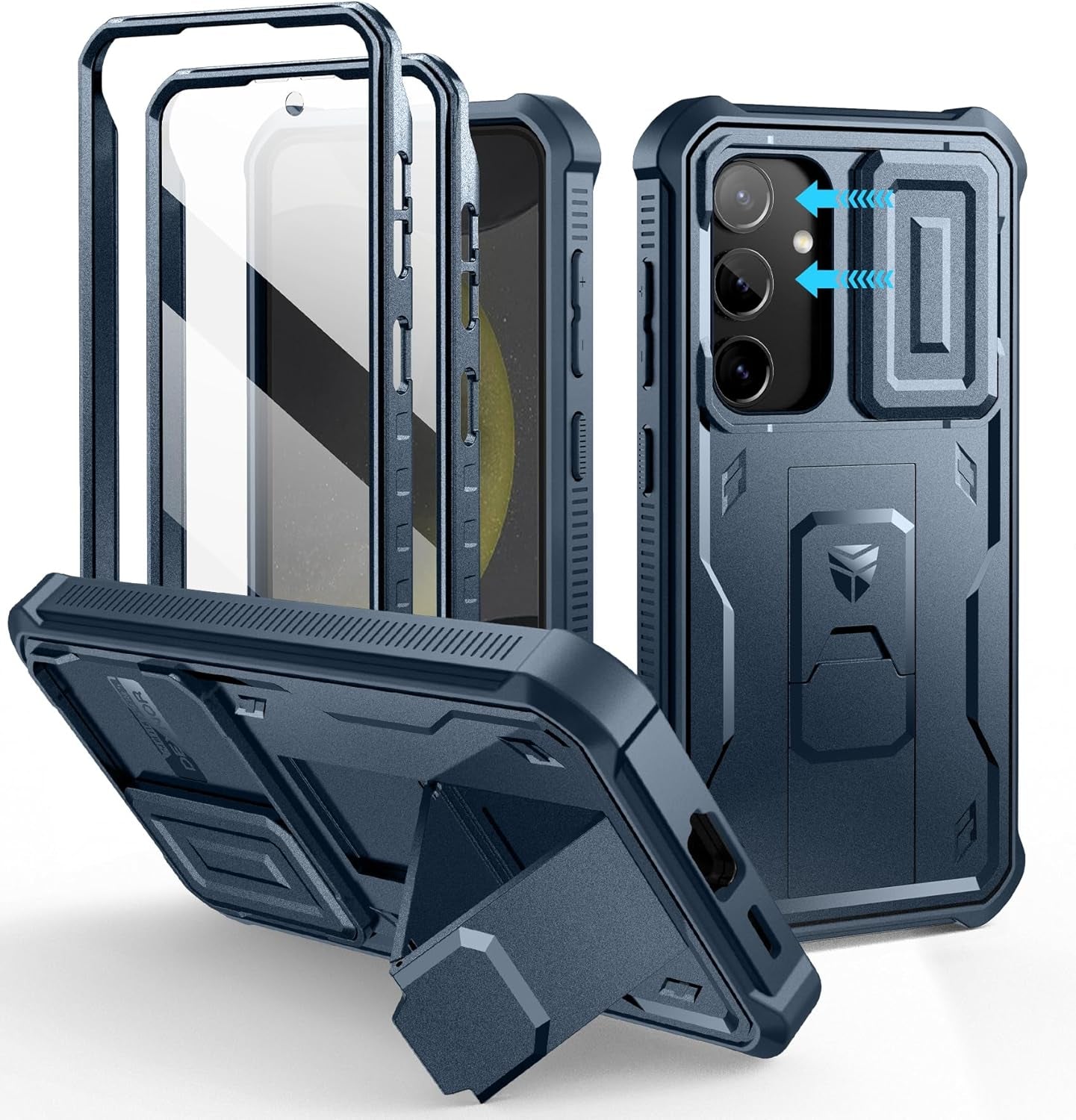 Samsung Galaxy S24 Ultra Heavy-Duty Rugged Case with Built-In Slide Camera Cover, Screen Protector, and Kickstand - Black