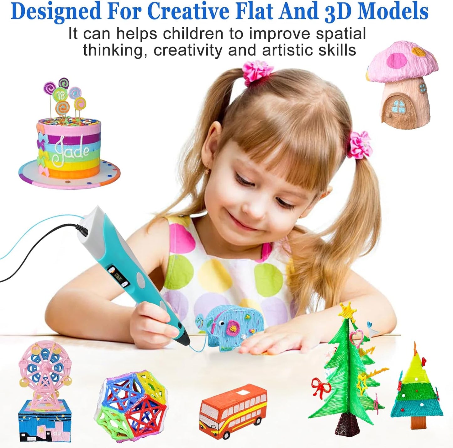 3D Printing Pen for Kids and Adults with Stencil Book and 12 Colors of PLA Filament Refills