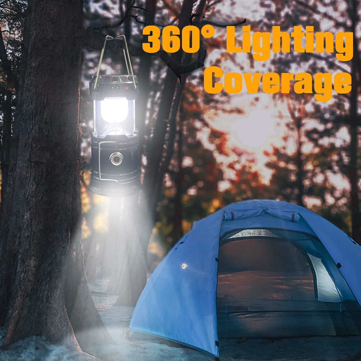 Collapsible Portable LED Camping Lanterns - Lightweight, Waterproof, Solar, USB Rechargeable Flashlights - Indoor and Outdoor Emergency Preparedness - Set of 4