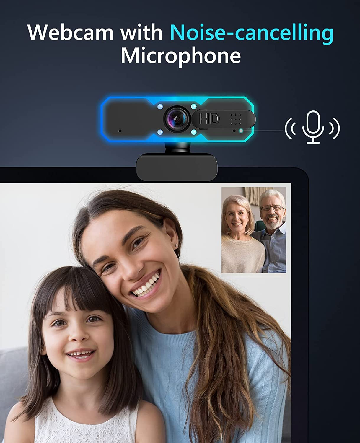 1080P 60FPS Streaming Webcam - Microphone and Fill Light, Autofocus, Compatible with Zoom, YouTube, Windows, Mac, and PC