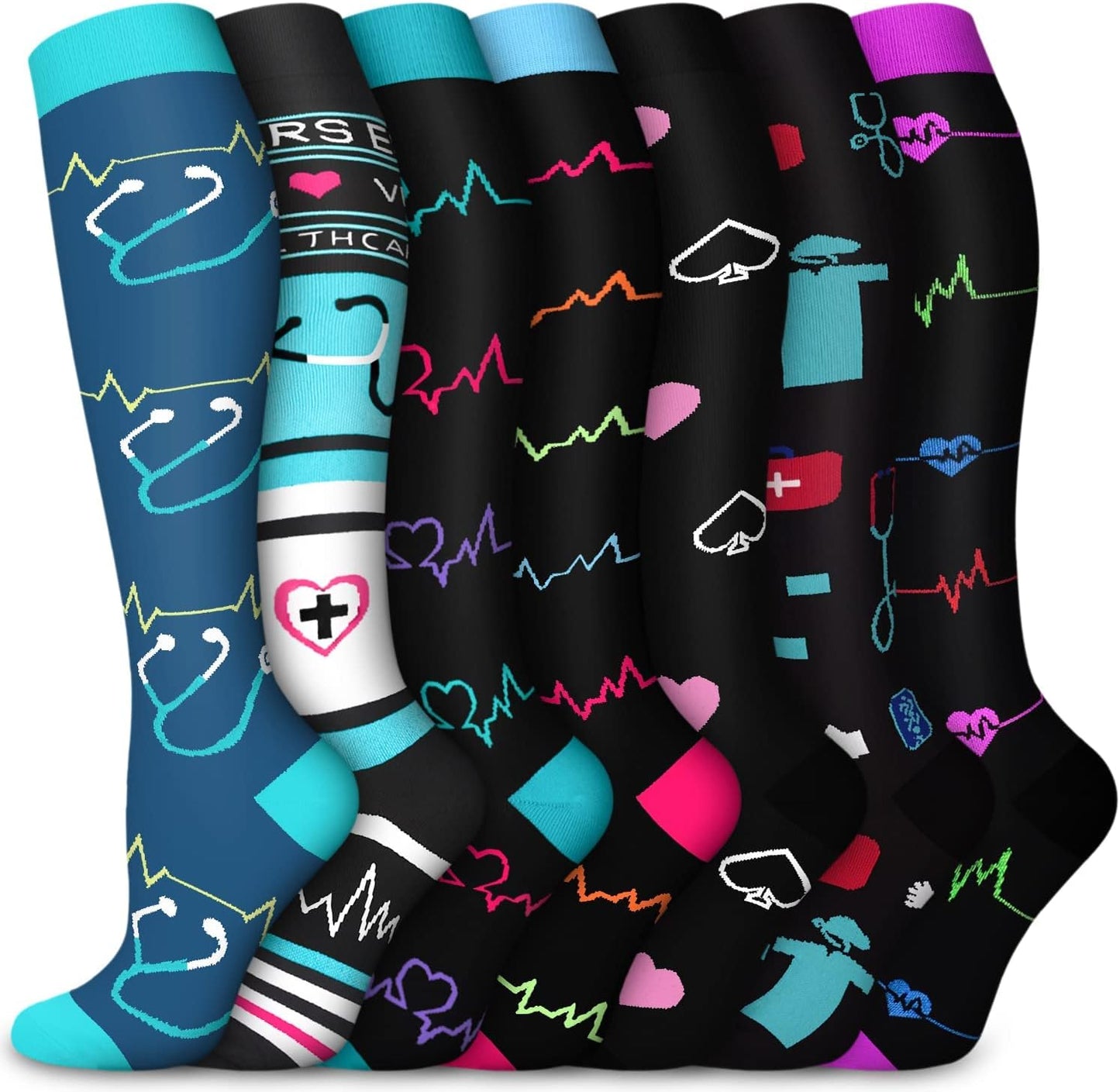 7 Pairs Graduated Copper Compression Socks Women & Men Circulation 20-30 Mmhg-Best for Running,Nurse,Travel,Cycling