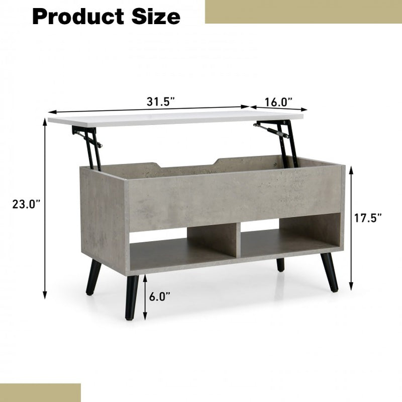 31.5-Inch Lift-Top Coffee Table with Concealed Storage and Dual Open Shelves