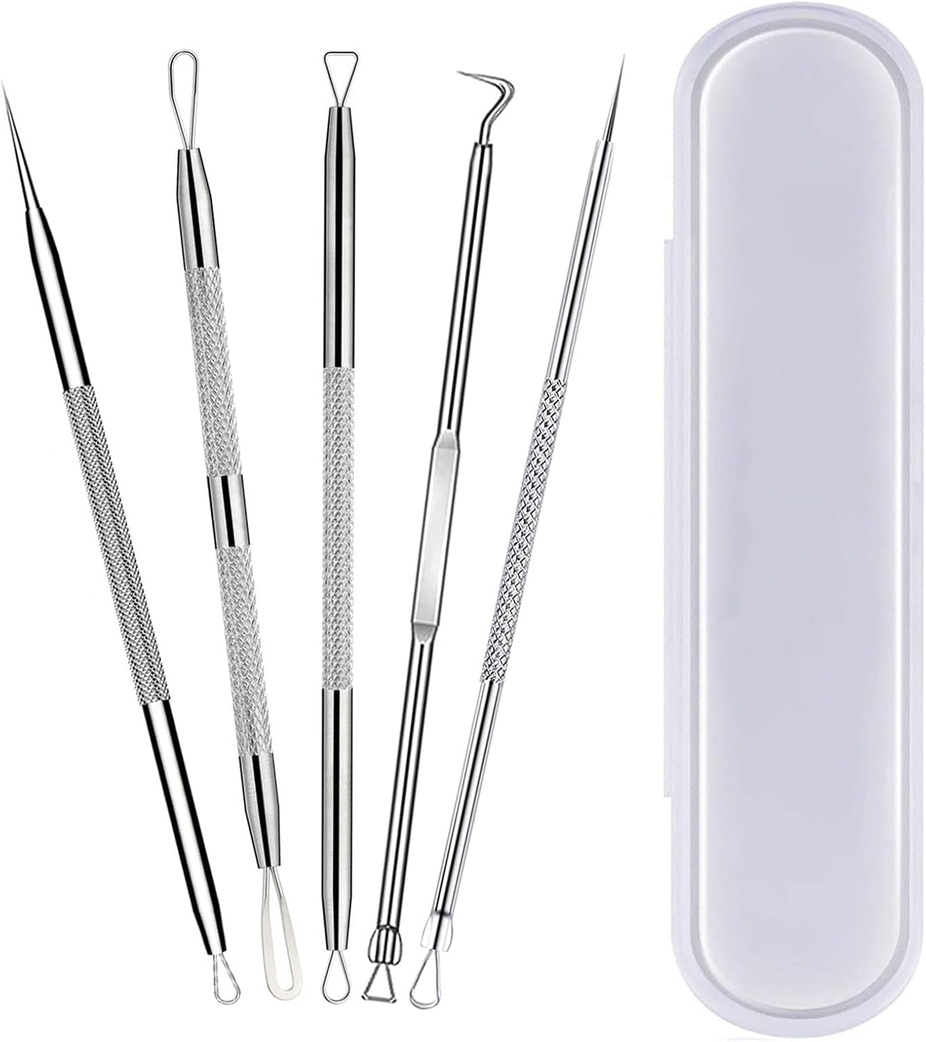 Stainless Steel Blackhead Remover Tool Kit - 5-Piece Pimple Extractor Set for Facial Skin Care, Comedone and Acne Treatment