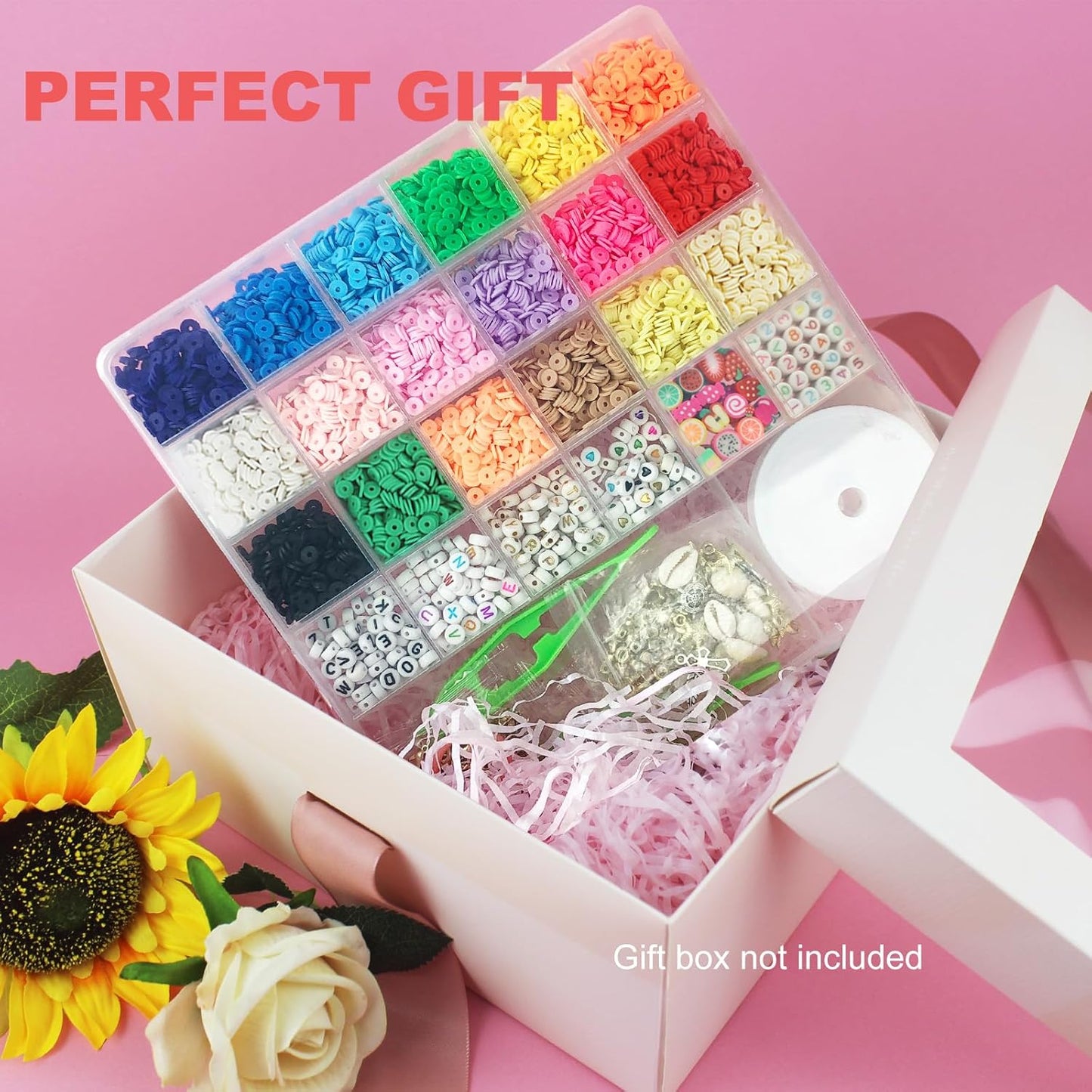 5300-Piece Clay Beads Bracelet Making Kit - Flat Preppy Beads Jewelry, Polymer Heishi Beads with Charms, Ages 8+
