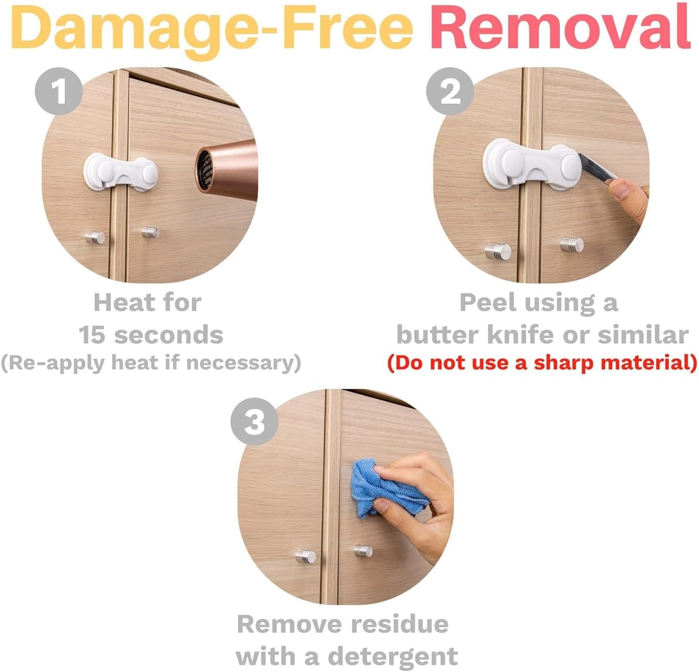 6-Pack Child Safety Cabinet Locks - No Drilling Required - 3M Adhesive - Secure Installation - Cabinets, Drawers, Pantries, Closets