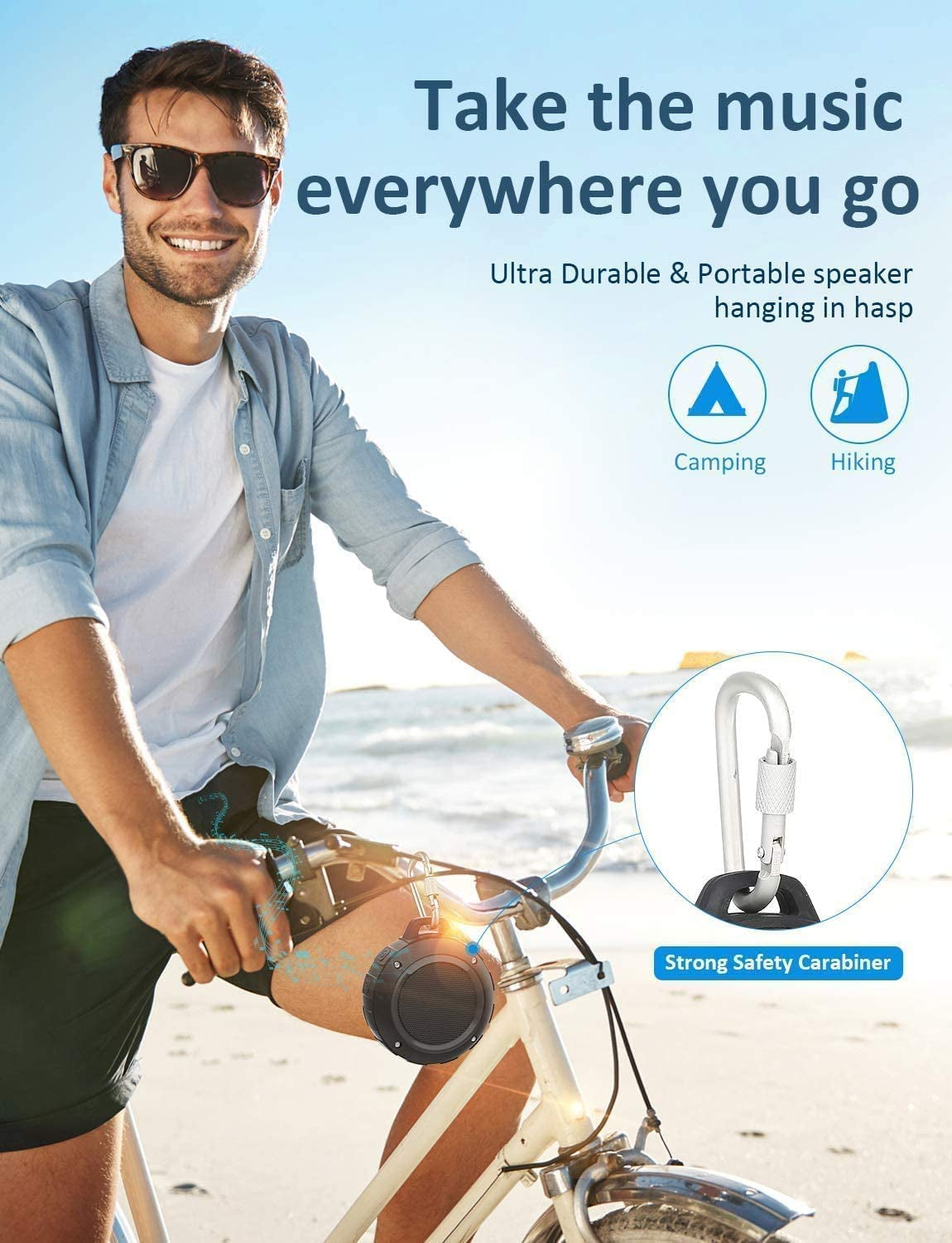 Outdoor Waterproof Bluetooth Speaker - Portable Mini Shower Speaker with Subwoofer and Enhanced Bass, Built-in Microphone (Black)