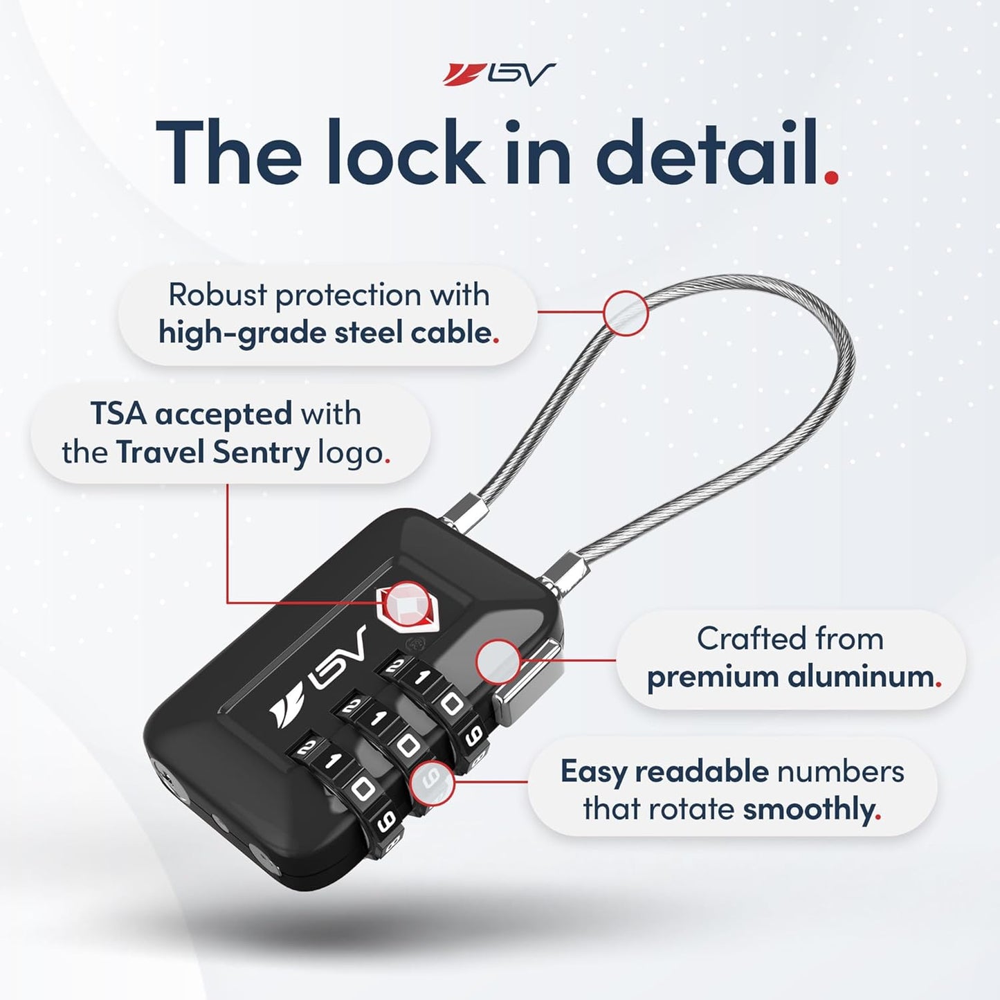 TSA-Approved Combination Travel Lock Set for Luggage, Gym Lockers, Filing Cabinets, and Toolboxes (Black, 2-Pack)