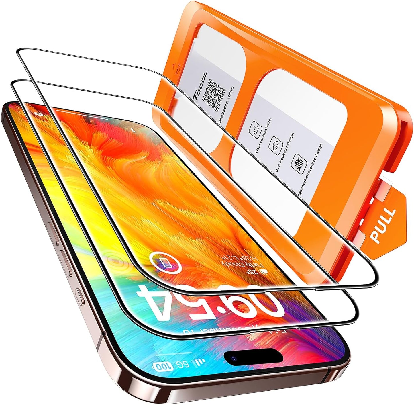 2-Pack Tempered Glass Screen Protector for iPhone 15 Pro - Instant Installation, Auto-Dust Removal, HD Clarity, Unbreakable 9H+ Hardness