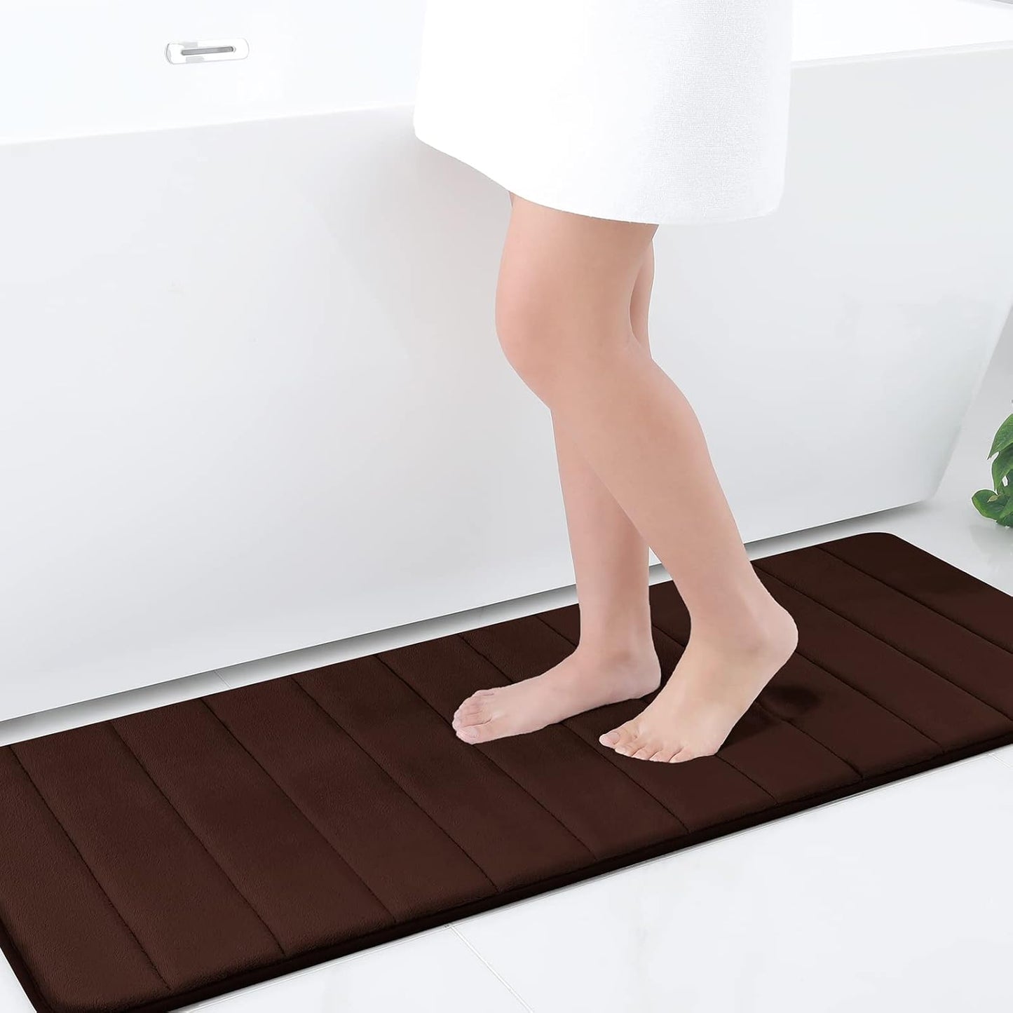 Memory Foam Non-Slip Bath Mat with Absorbent Rubber Backing for Kitchen and Bathroom Floors, 16" x 24", Black