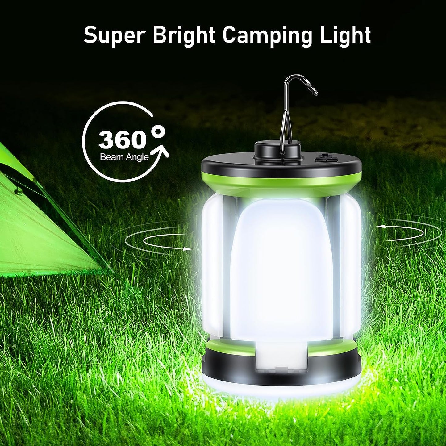 Rechargeable Camping Lantern with 7 Light Modes, 60 Ultra Bright LEDs, 10+ Hours Runtime