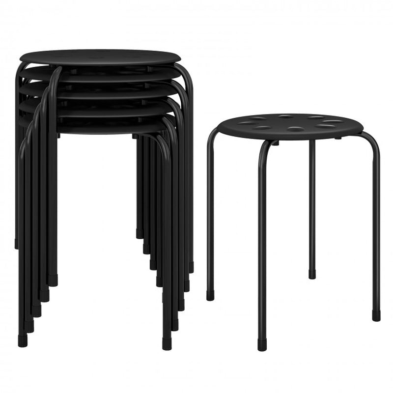 17.5-Inch Set of 6 Portable Plastic Stackable Stools with Metal Frame