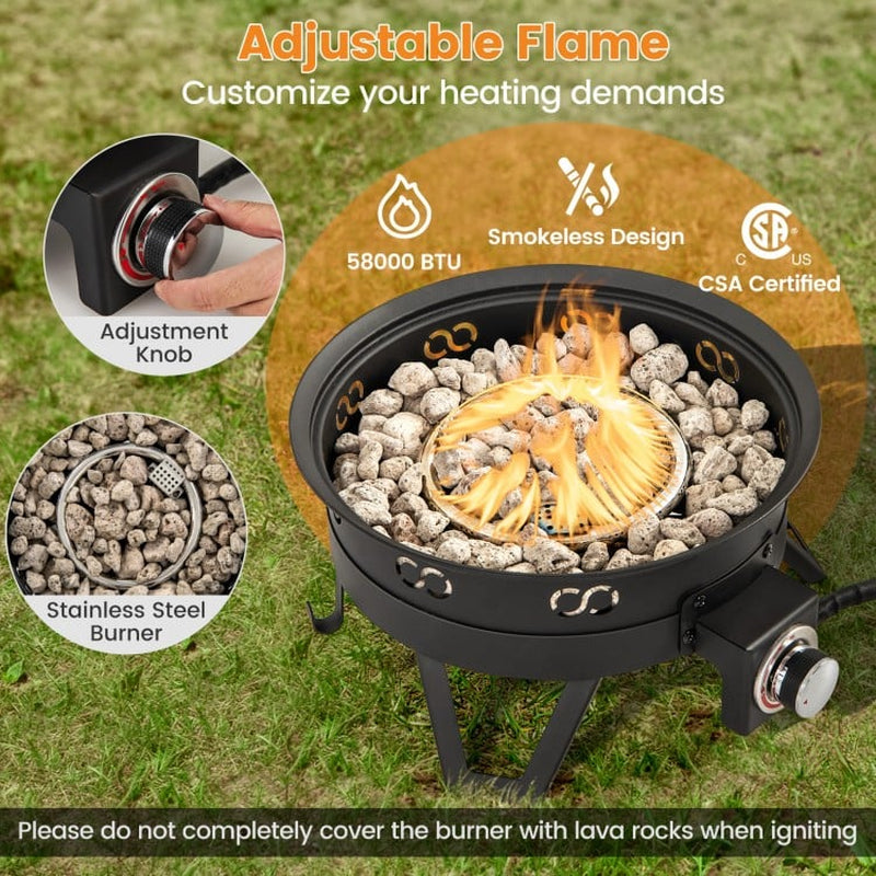 17-Inch Portable Gas Fire Pit with Collapsible Legs and Detachable Grill for Outdoor Camping