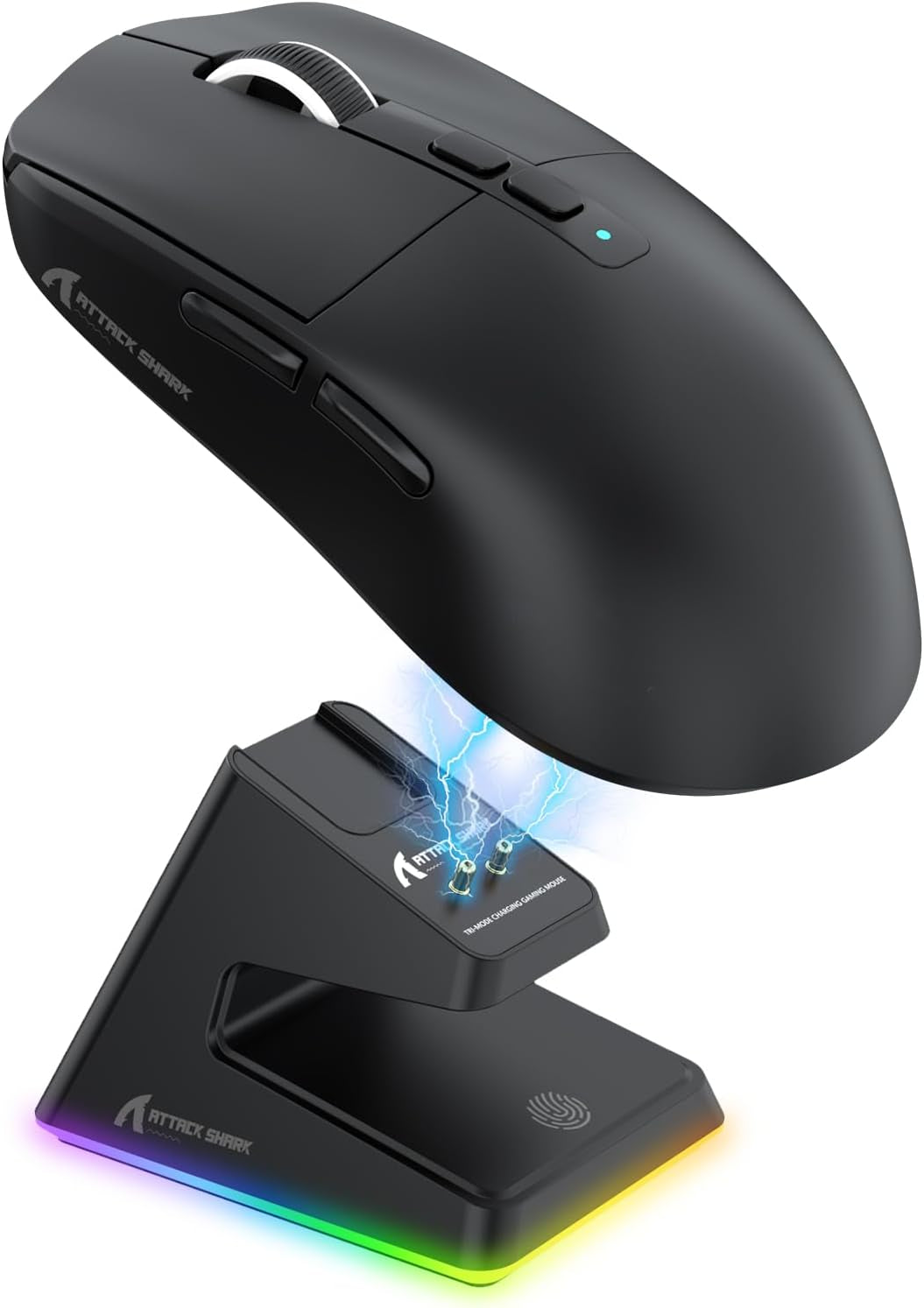 Ultra-Lightweight Wireless Gaming Mouse with Magnetic RGB Charging Dock, Dual Connectivity (Bluetooth/2.4GHz), Pixart PAW3395 Sensor, 26000 DPI, (Black)