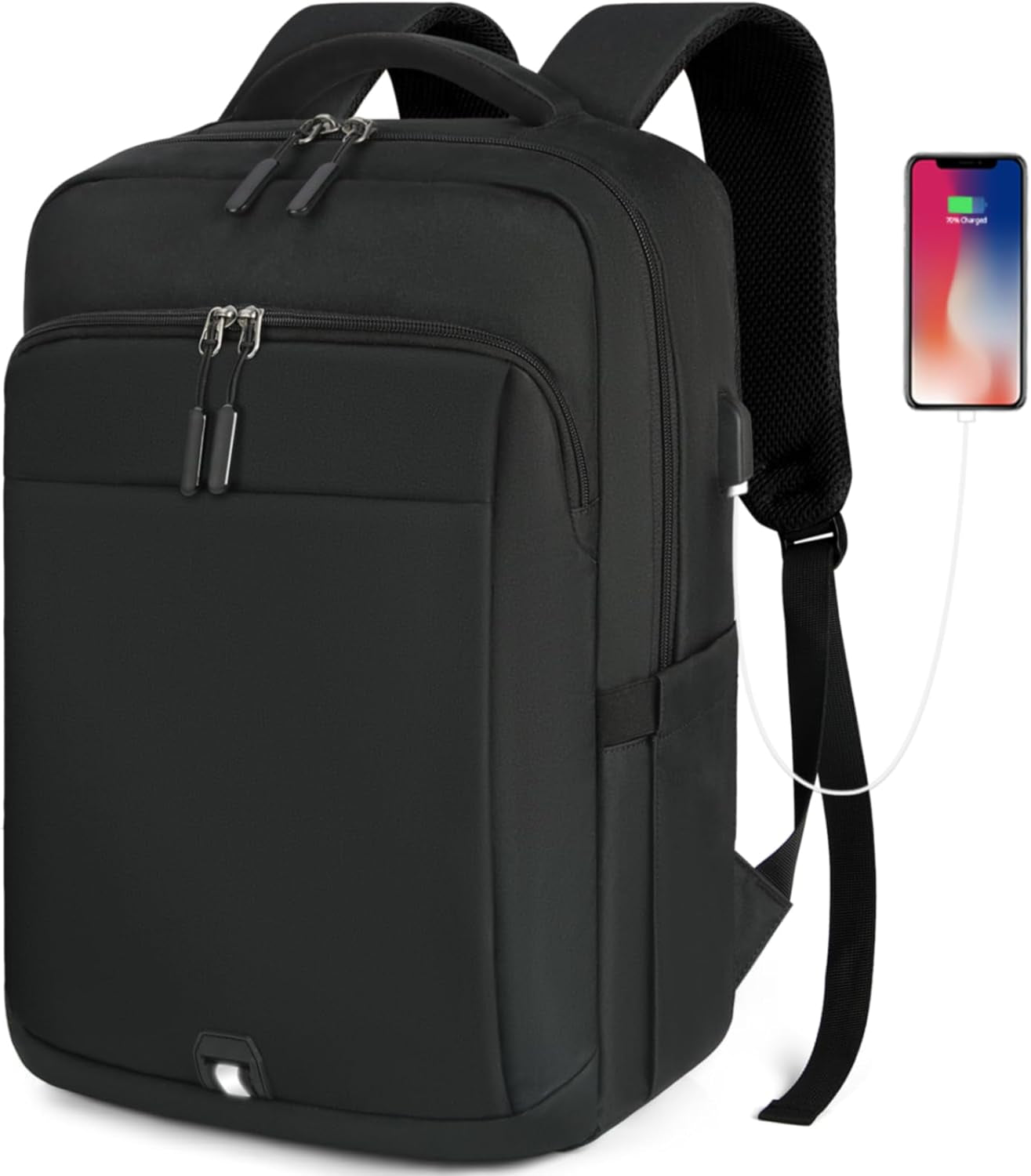15.6-Inch Anti-Theft Laptop Backpack with USB Charging Port - Large Waterproof Travel Backpack for Work and School, Black