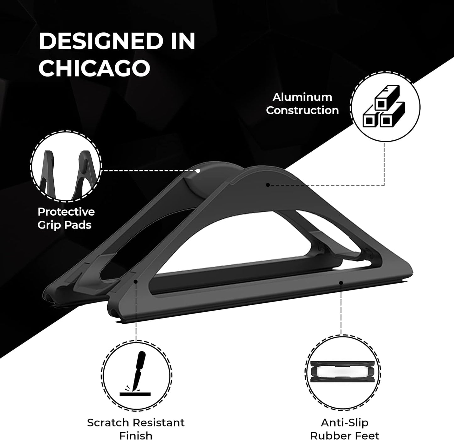 Vertical Laptop Stand for Desks (Matte Black) | Adjustable Holder to Dock Apple Macbook, Macbook Pro, and Other Laptops to Organize Work & Home Office