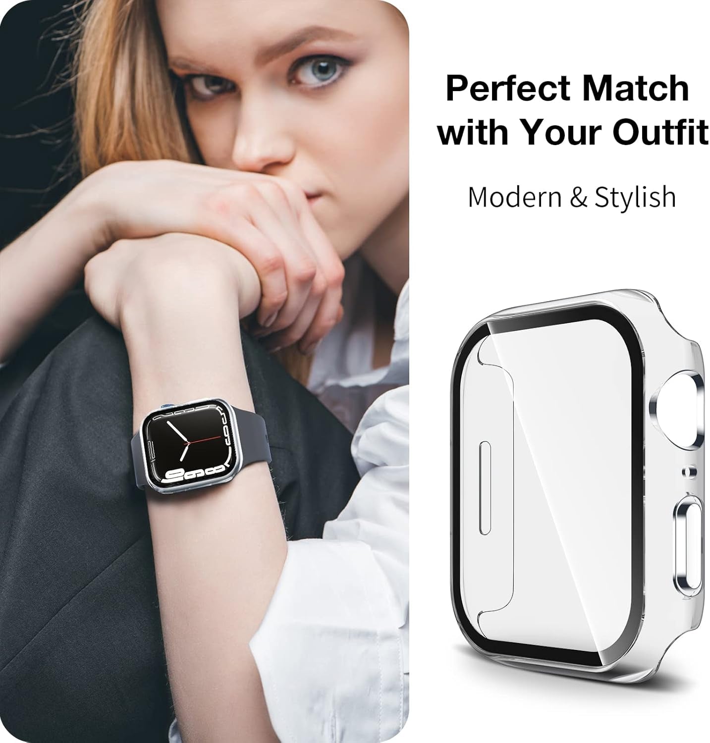 2 Pack Hard PC Case - Tempered Glass Screen Protector Compatible - Apple Watch Series 9/8/7 45Mm, Touch Sensitive, HD Ultra-Thin, Full Protective Cover for Iwatch 9/8/7 45Mm, Clear