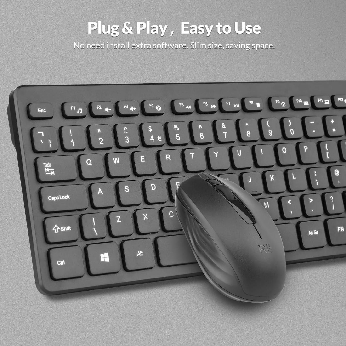 Wireless Keyboard and Mouse Combo - Quiet-Typing Standard Keyboard and Mouse Set for Office, Home, and Business Use
