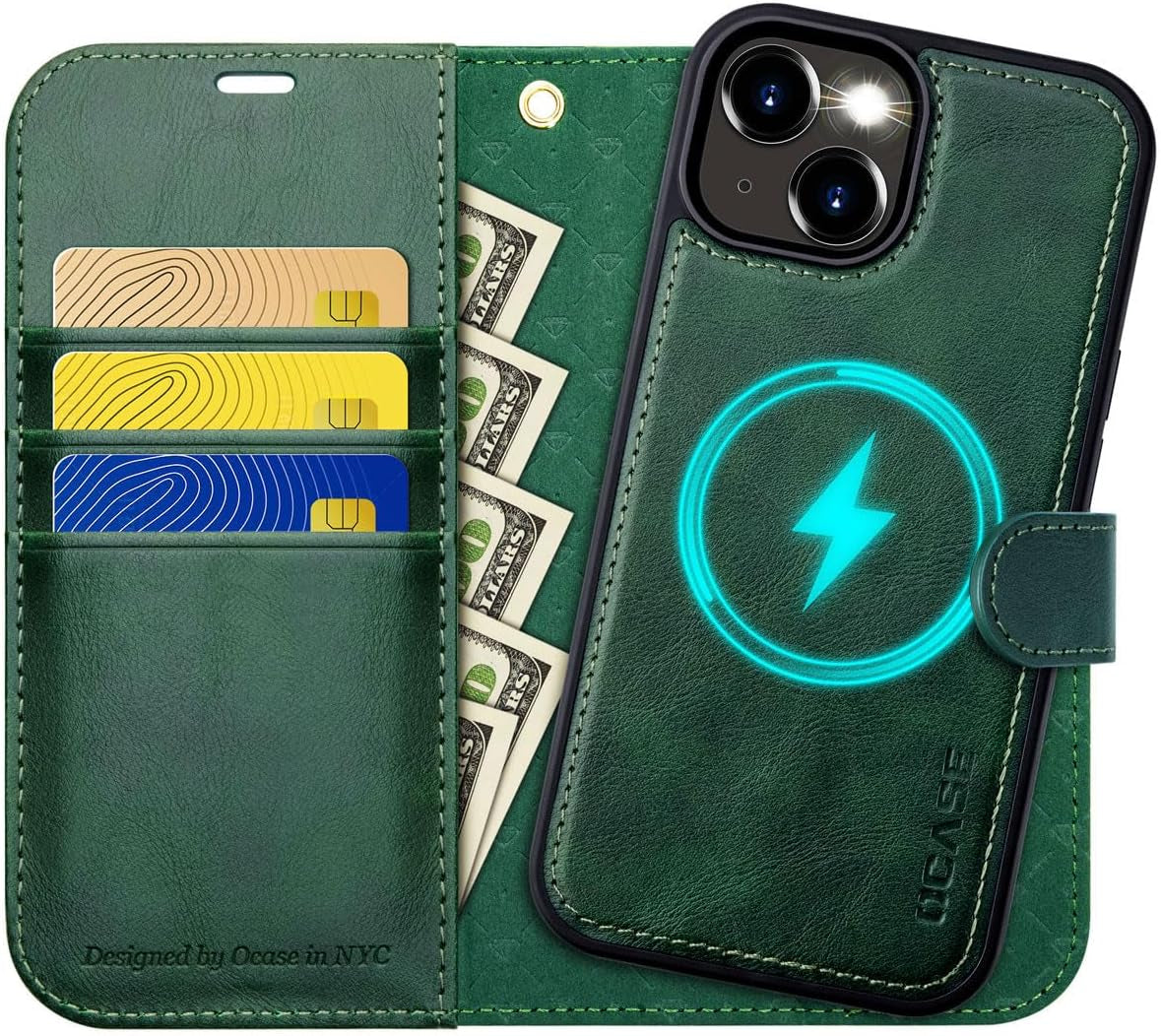 PU Leather Wallet Case for iPhone 15 Pro Max - Magnetic Detachable 2-in-1 Flip Cover - Card Holders, RFID Blocking, Kickstand (Black)