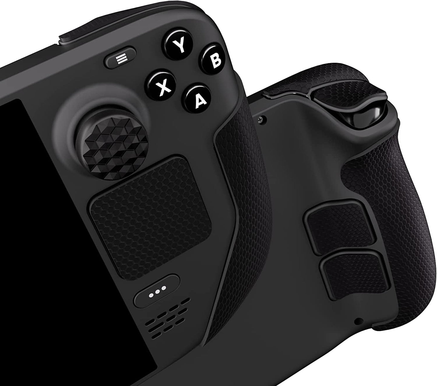 Textured Soft Rubber Handle Grips for Steam Deck LCD & OLED - Honeycomb Black Trackpad Skin Enhancement