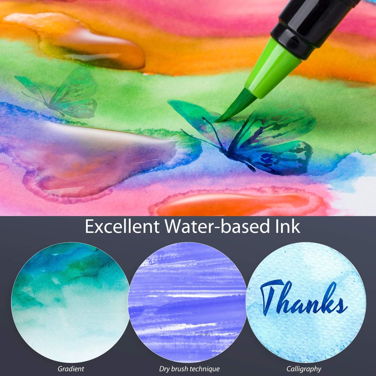 Professional Watercolor Brush Pens Set-24 Vibrant Watercolor Brush for Adult Coloring, Manga, Comic, Calligraphy Art