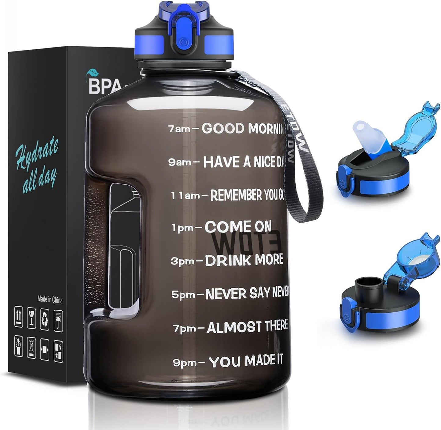 74OZ BPA-Free Gallon Water Bottle with Straw and Time Marker, Leakproof Fitness Container with Handle