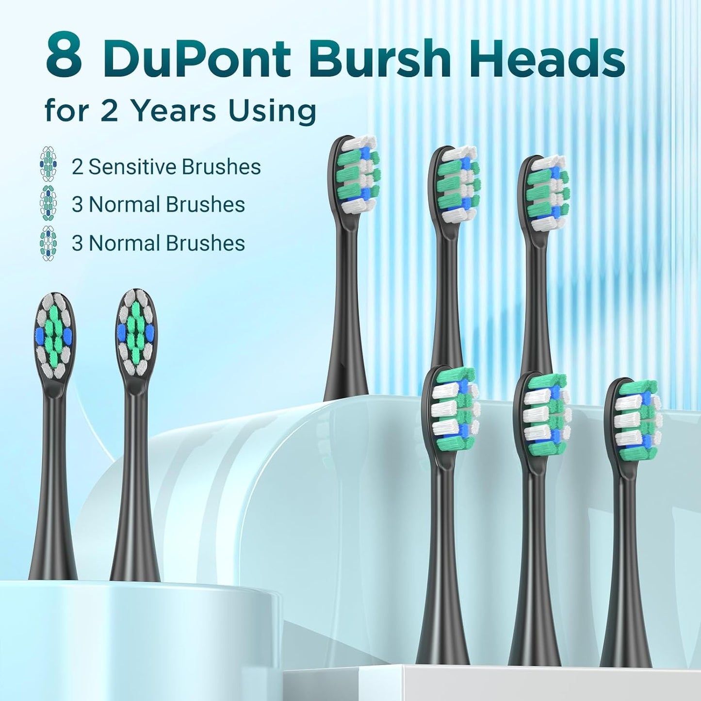 Sonic Electric Toothbrush for Adults with 8 Replacement Brush Heads, 60-Day Battery Life, 5 Cleaning Modes, and 2-Minute Smart Timer