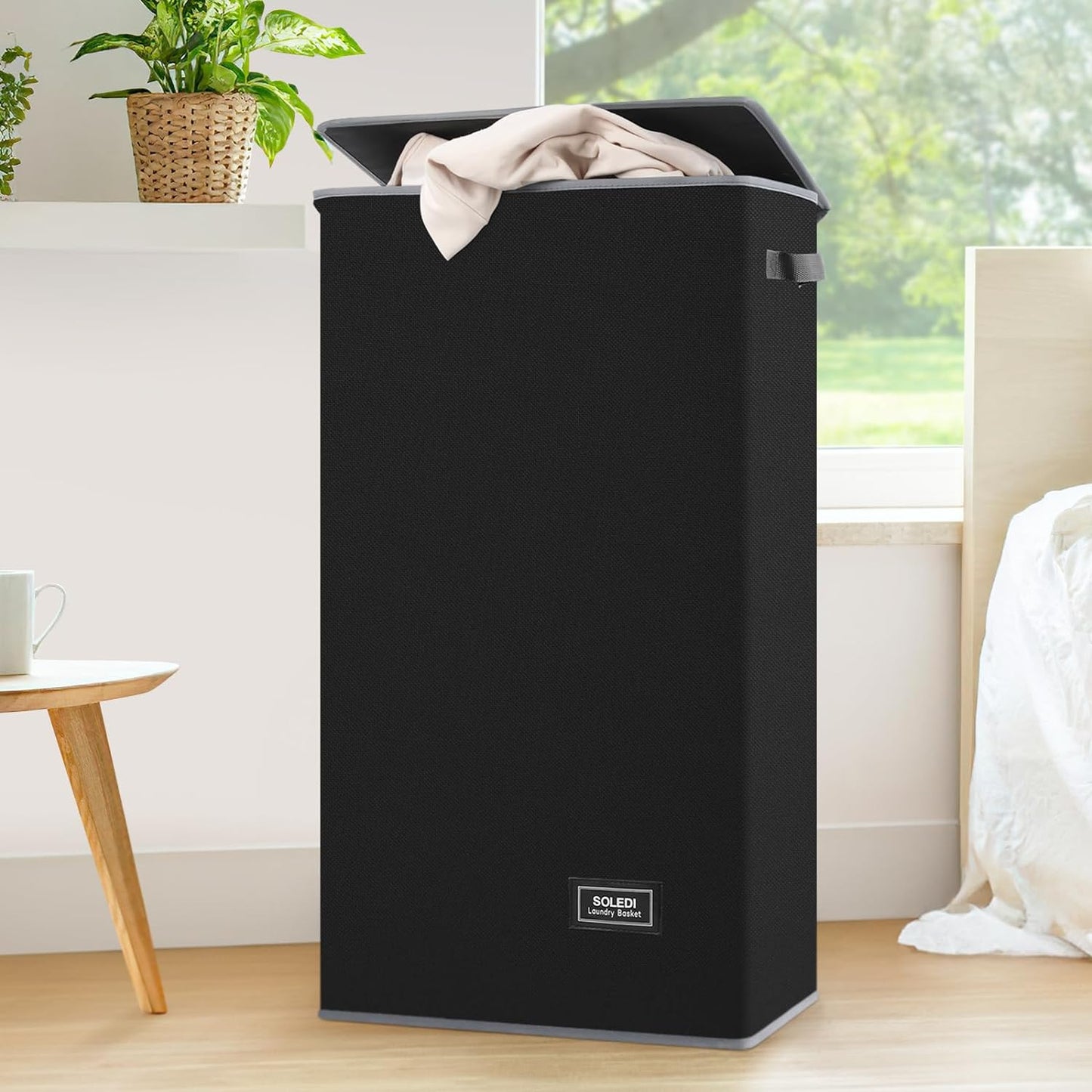 Laundry Basket with Lid 100L Large Laundry Basket Collapsible Laundry Hamper Tall Clothes Baskets Folding Washing Bin Foldable Hamper Bags for Bedroom, Closet, Bathroom, College - Black