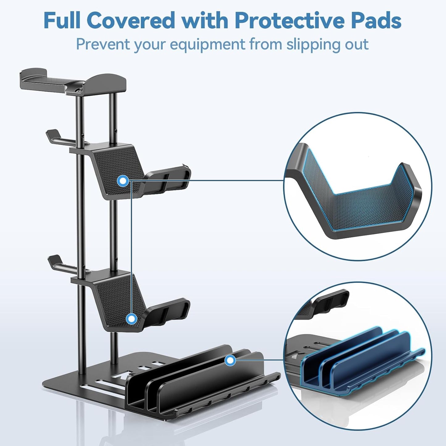 Premium Headphone and Game Controller Stand with Aluminum Support Bar - Universal Organizer for Headphones, Controllers, Switch, iPad, and Mobile Phones