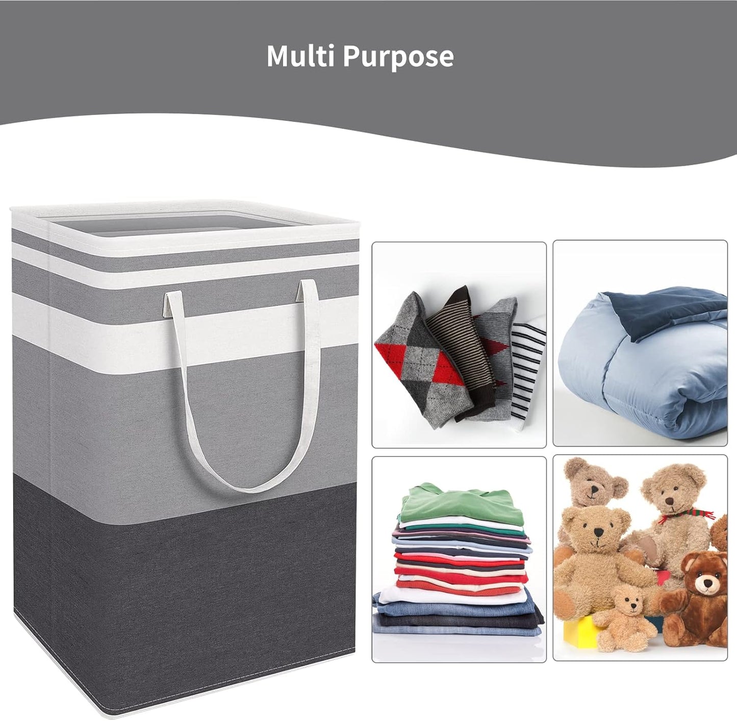 3-Pack Collapsible Large Laundry Baskets, 75L Waterproof Storage Hamper with Easy Carry Handles(Gradient Grey)