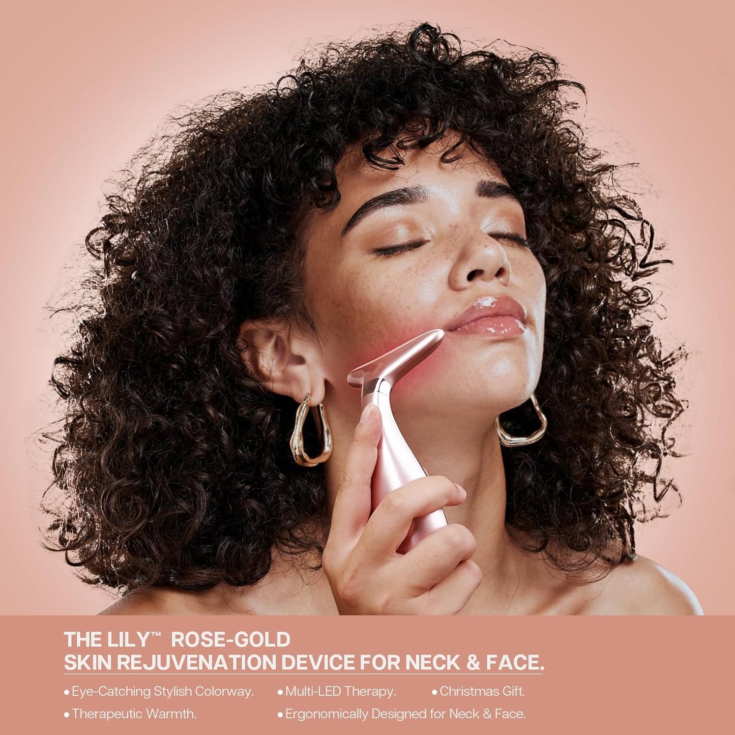 3-in-1 Skin Rejuvenation Beauty Device: Neck and Face Massager, At-Home Facial Spa Tool, and Microglow Handset in Rose Gold