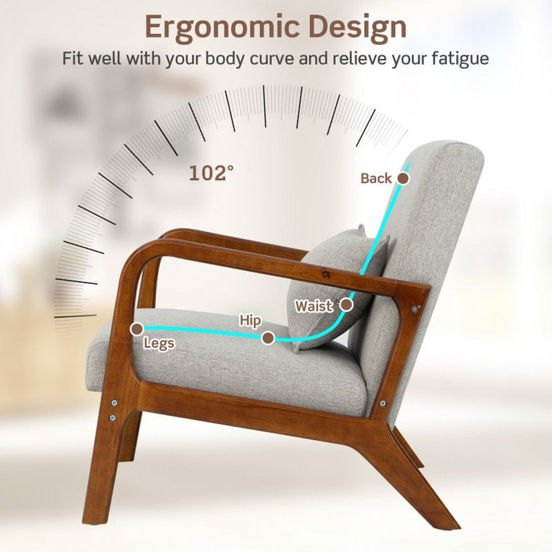 Contemporary Accent Chair Featuring a Rubber Wood Frame and Lumbar Support Pillow