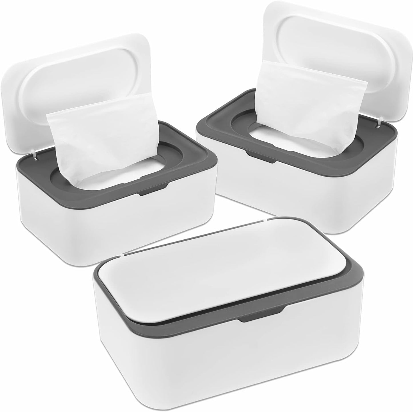 3-Pack Baby Wipes Dispenser with Lids, Refillable Sealing Design Wipes Holder for Bathroom Tissues