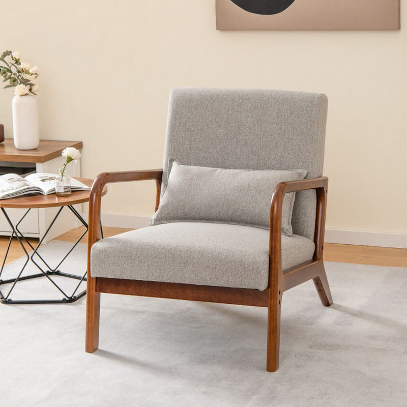 Contemporary Accent Chair Featuring a Rubber Wood Frame and Lumbar Support Pillow