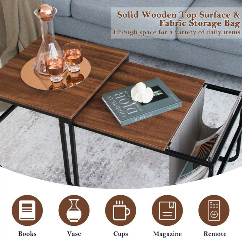 Nesting Coffee Table Set with Side Pocket for Living Room and Bedroom