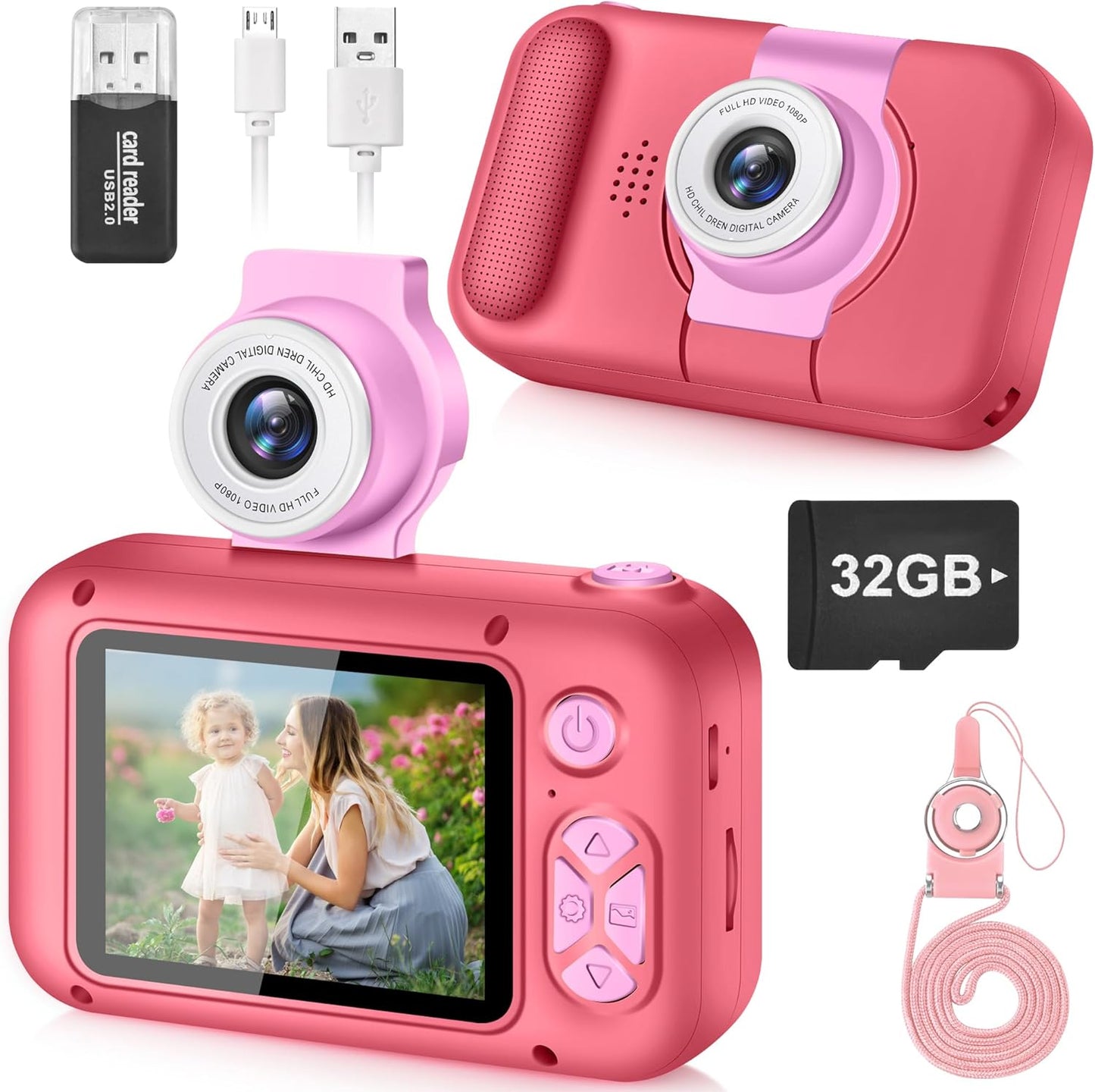 Digital Camera for Kids with 2.4-Inch IPS Screen, 180° Flip Lens, and Built-in Games - Gift for Ages 4-11