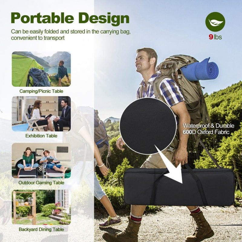 Heavy-Duty Aluminum Camping Table with Carrying Bag, Foldable Design